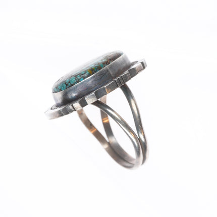 sz8.75 Vintage Navajo sterling silver spiderweb turquoise ring