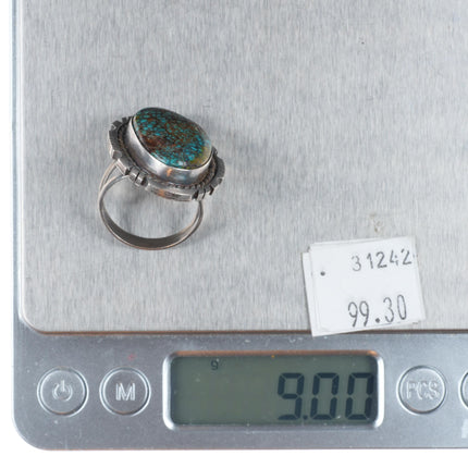 sz8.75 Vintage Navajo sterling silver spiderweb turquoise ring