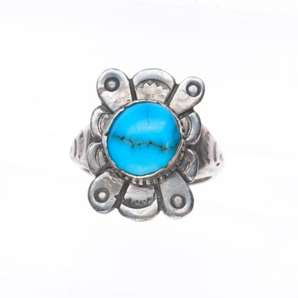sz12 30's-40's Vintage Navajo sterling silver stamped face ring