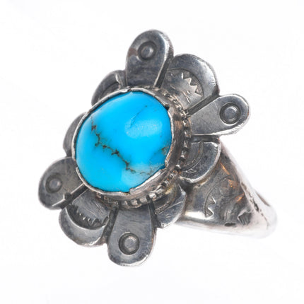 sz12 30's-40's Vintage Navajo sterling silver stamped face ring
