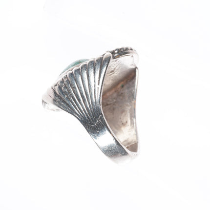sz10.5 Vintage Navajo sterling silver green spiderweb turquoise size 10.5 ring
