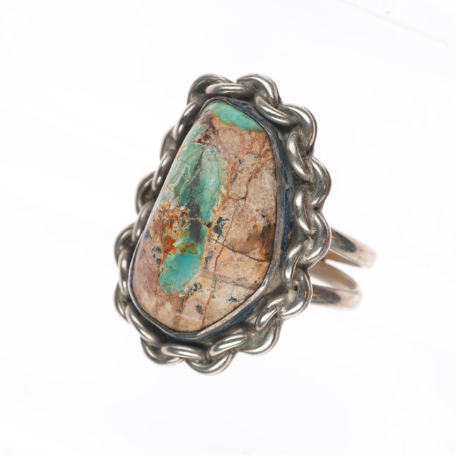 sz9 Vintage Navajo sterling silver boulder Cerrillos turquoise size 9 ring