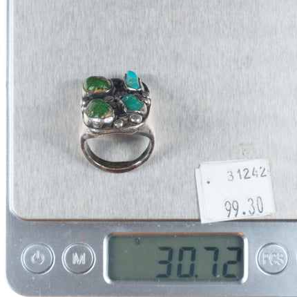 sz9 Vintage Navajo sterling silver green turquoise big face nugget size 9 ring
