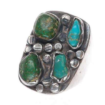 sz9 Vintage Navajo sterling silver green turquoise big face nugget size 9 ring