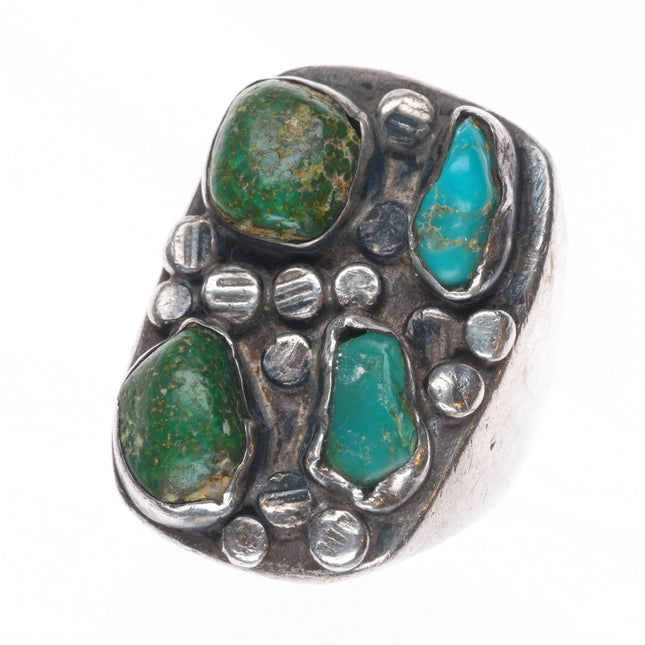 sz9 Vintage Navajo sterling silver green turquoise big face nugget size 9 ring