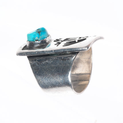 sz9 Vintage Navajo sterling silver bird overlay ring with turquoise size 9