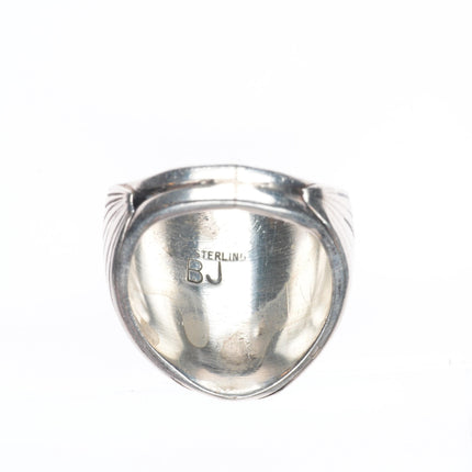 sz10 Vintage BJ Navajo sterling silver waterweb turquoise horseshoe inlay ring