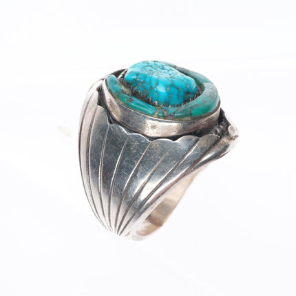 sz10 Vintage BJ Navajo sterling silver waterweb turquoise horseshoe inlay ring