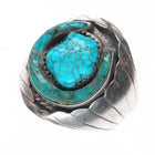 sz10 Vintage BJ Navajo sterling silver waterweb turquoise horseshoe inlay ring