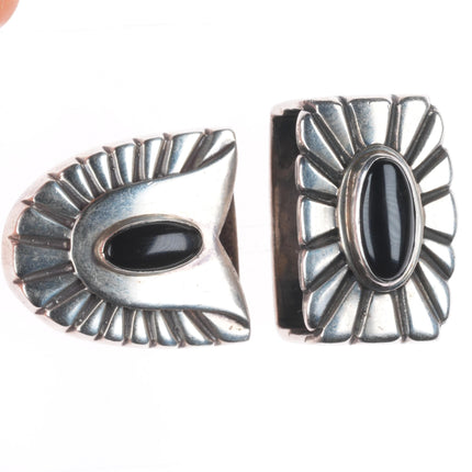 Vintage southwestern/Native American sterling silver onyx ranger belt buckle set