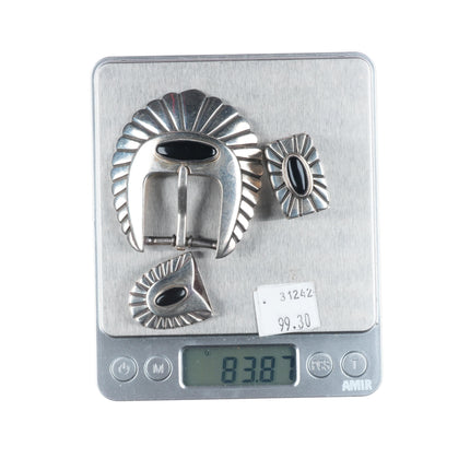 Vintage southwestern/Native American sterling silver onyx ranger belt buckle set