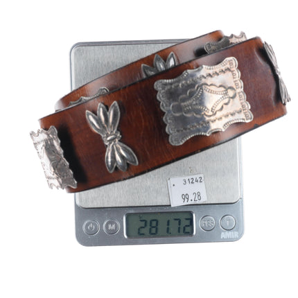 c1920 Antique Navajo sterling silver butterfly concho belt w/ amazing stampwork