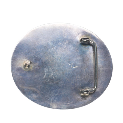 Vintage Navajo sterling cast silver belt buckle stamped center with turquoise