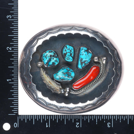 Vintage Navajo sterling cast silver belt buckle stamped center with turquoise