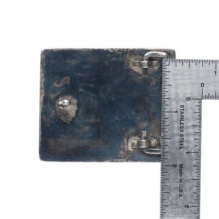 Vintage Navajo sterling inlay storyteller belt buckle shell/turquoise