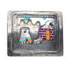 Vintage Navajo sterling inlay storyteller belt buckle shell/turquoise