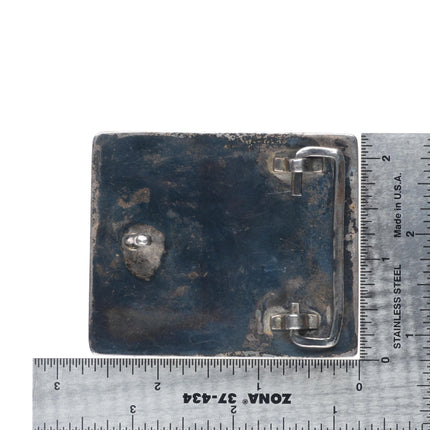 Vintage Navajo sterling inlay storyteller belt buckle shell/turquoise