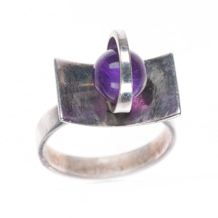 sz6.5 Poul Warmind - Denmark Mid century modernist sterling silver amethyst ring
