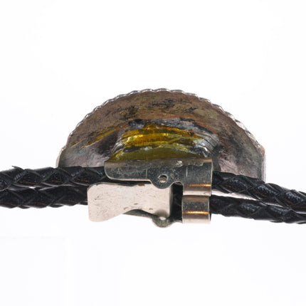 Vintage Navajo sterling silver and turquoise feather edge bolo tie