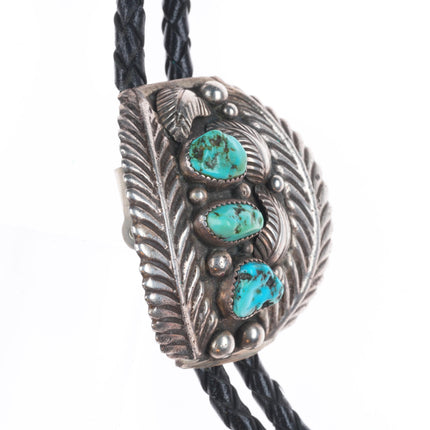 Vintage Navajo sterling silver and turquoise feather edge bolo tie
