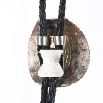 Vintage Navajo sterling silver and turquoise feather edge bolo tie