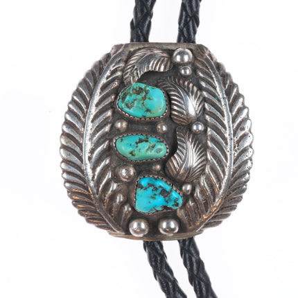 Vintage Navajo sterling silver and turquoise feather edge bolo tie