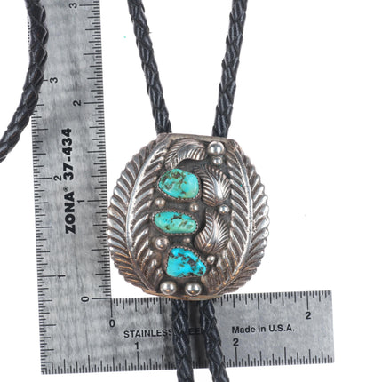 Vintage Navajo sterling silver and turquoise feather edge bolo tie