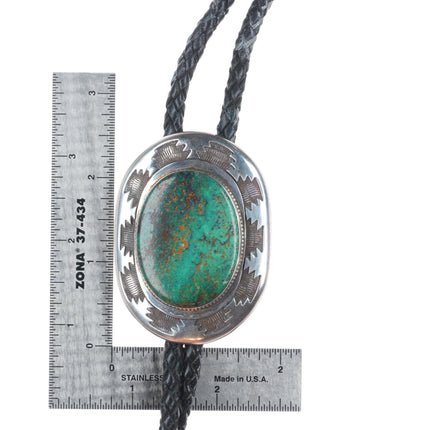 Wes Willie Navajo sterling silver Big high grade turquoise bolo tie
