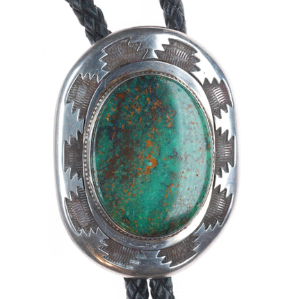 Wes Willie Navajo sterling silver Big high grade turquoise bolo tie