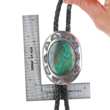 Wes Willie Navajo sterling silver Big high grade turquoise bolo tie