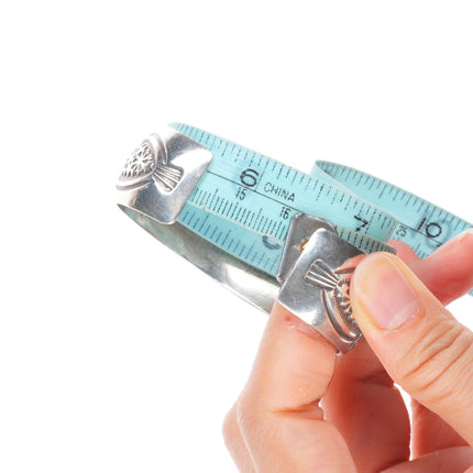 6.5" Wilbert Benally Navajo  sterling silver deep stamped coral row cuff bracelet