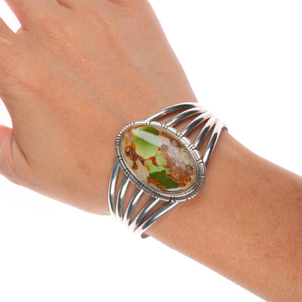 6.35" Richard Curley Navajo sterling silver Royston turquoise cuff bracelet