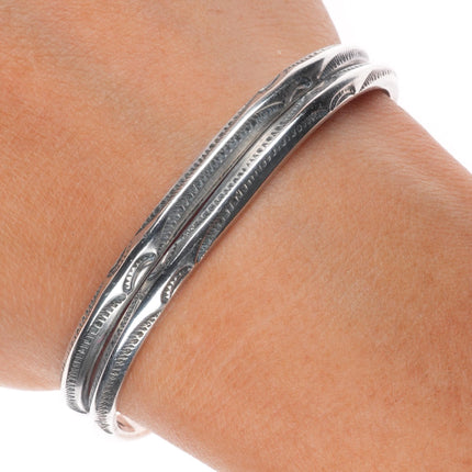 6.25" Vintage Navajo double carinated sterling silver hand stamped cuff bracelet