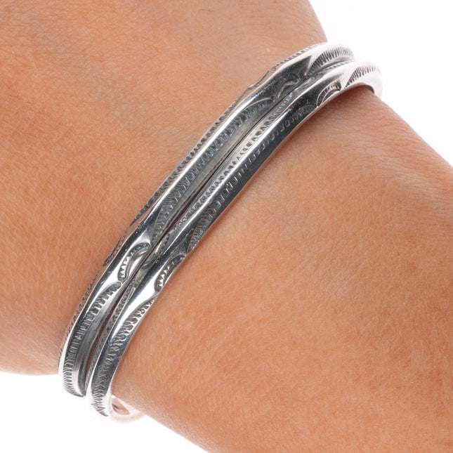 6.25" Vintage Navajo double carinated sterling silver hand stamped cuff bracelet