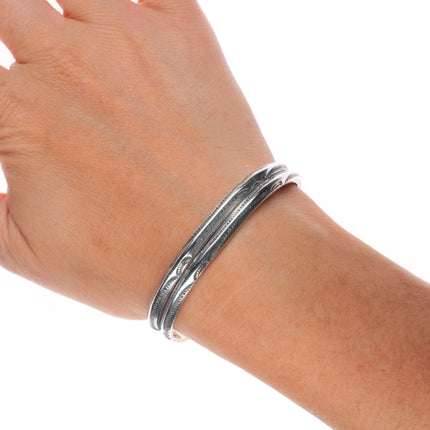 6.25" Vintage Navajo double carinated sterling silver hand stamped cuff bracelet