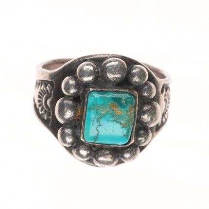 sz6 30's-40's Vintage Navajo sterling silver hand stamped ring w/nice turquoise