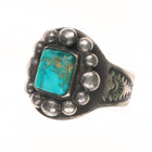 sz6 30's-40's Vintage Navajo sterling silver hand stamped ring w/nice turquoise