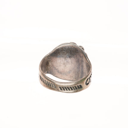 sz6 30's-40's Vintage Navajo sterling silver hand stamped ring w/nice turquoise