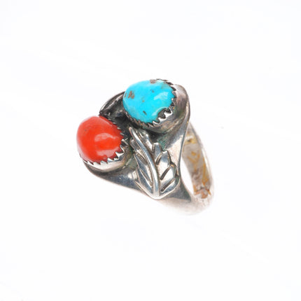 sz7 Horace Iule (1901-1978) Zuni sterling silver turquoise/coral ring