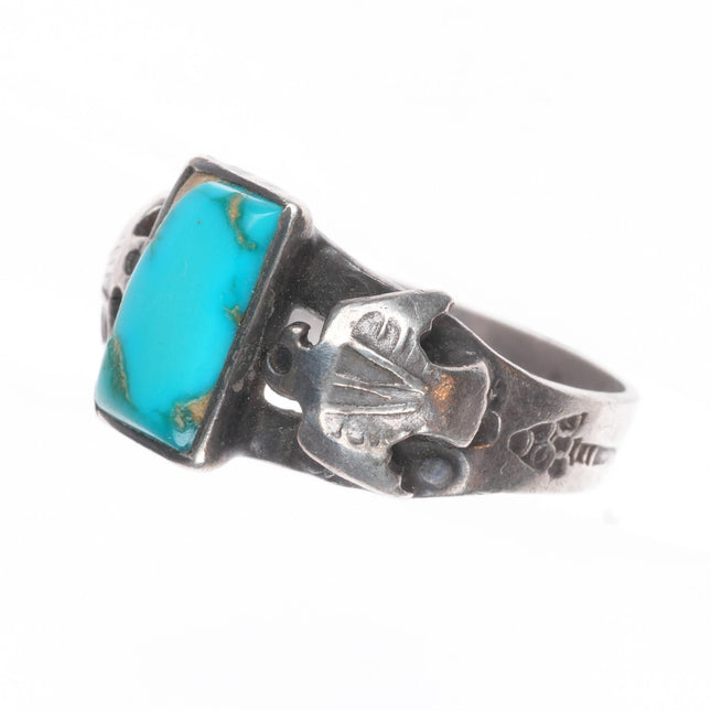 sz6.5 30's-40's Navajo Thunderbird sterling silver Blue Gem turquoise ring