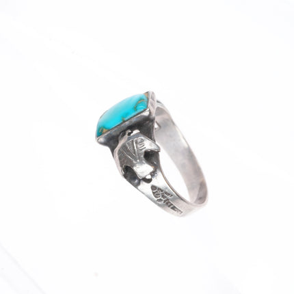 sz6.5 30's-40's Navajo Thunderbird sterling silver Blue Gem turquoise ring