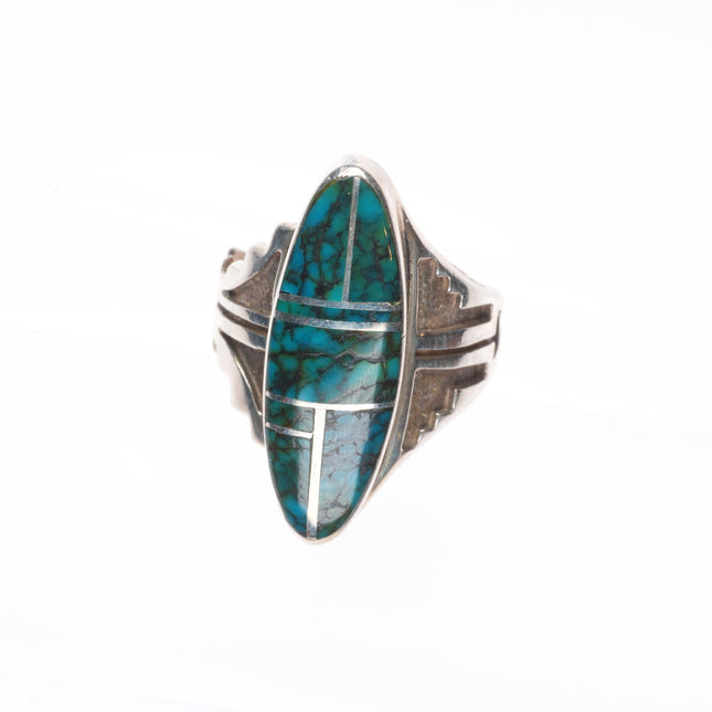 sz7 Cecil Ashley Navajo sterling silver spiderweb turquoise channel inlay ring