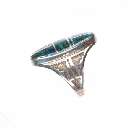 sz7 Cecil Ashley Navajo sterling silver spiderweb turquoise channel inlay ring