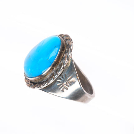 sz11 Vintage Navajo sterling silver rope bezel turquoise ring