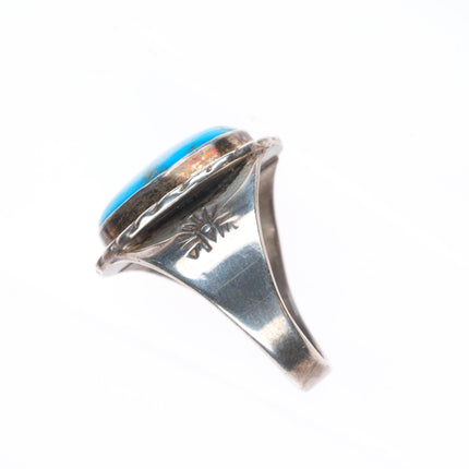 sz11 Vintage Navajo sterling silver rope bezel turquoise ring