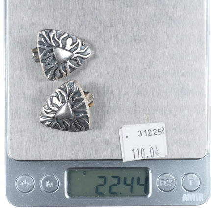 Emilia Castillo vintage Mexican modernist sterling silver clip-on earrings