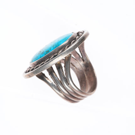 sz6.5 1977 Vintage Navajo sterling silver spiderweb turquoise ring