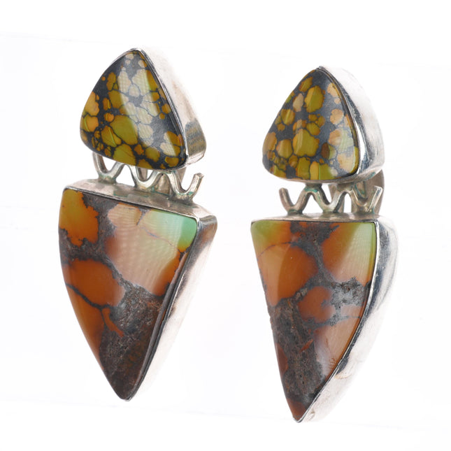 Retro Southwestern Modernist sterling silver turquoise PAD RAD earrings clip-on