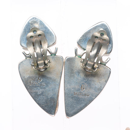 Retro Southwestern Modernist sterling silver turquoise PAD RAD earrings clip-on