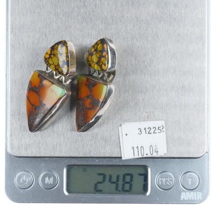 Retro Southwestern Modernist sterling silver turquoise PAD RAD earrings clip-on